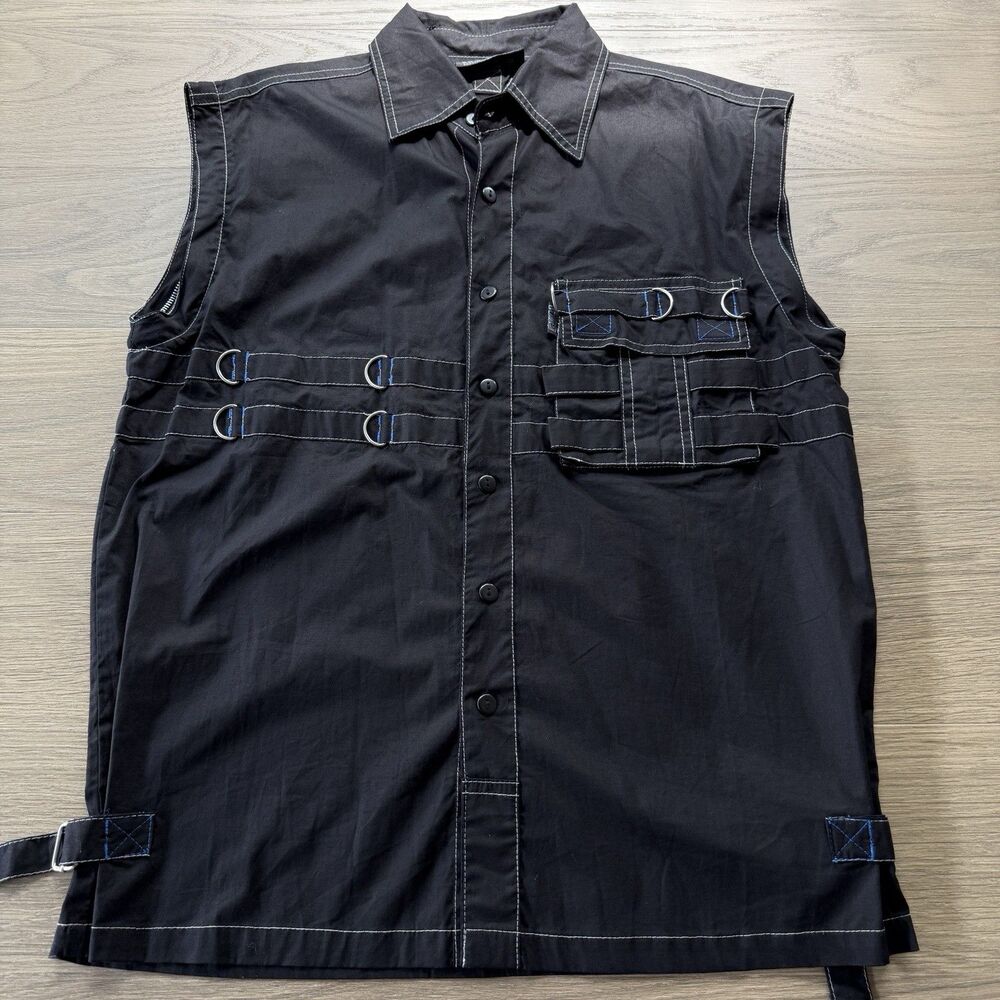 Poizen Industries Vest Men Medium Punk Goth Button Front D Rings